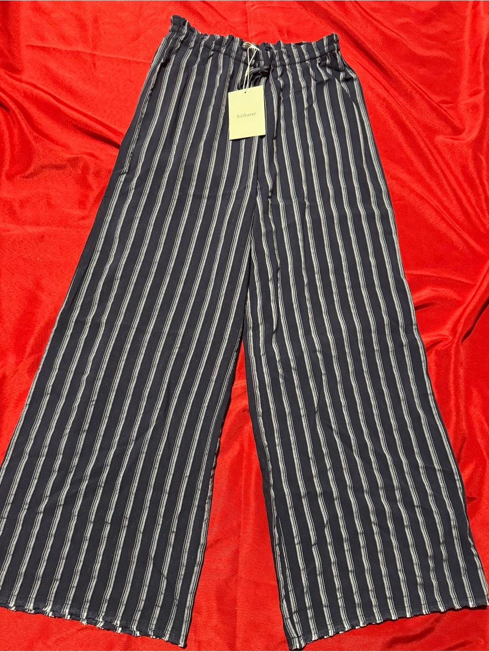 bohme Navy Vertical-Stripe Wide-Leg Trousers